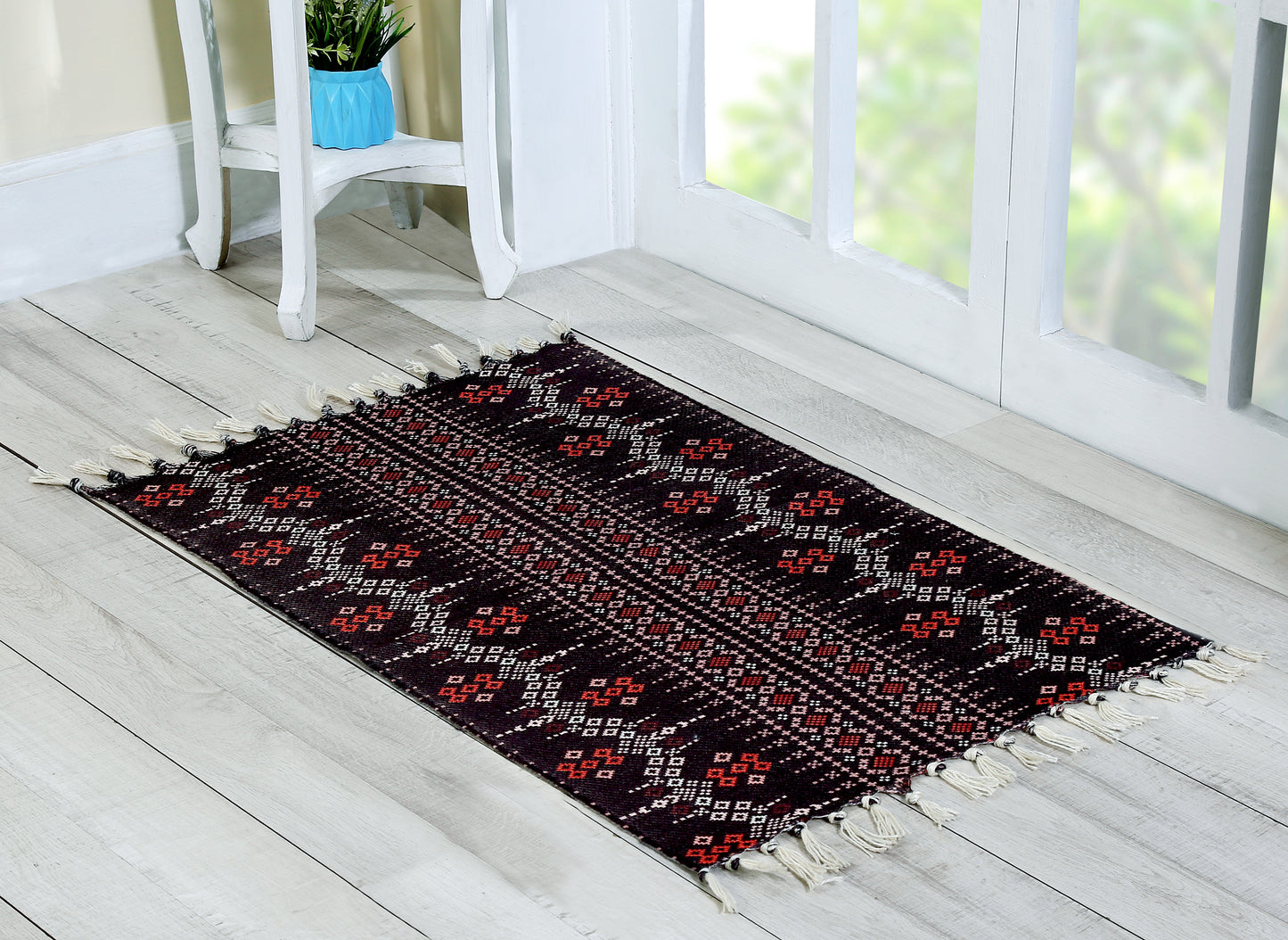 FABRIGAANZA Handmade Printed Dhurrie Carpet Rug Runner and Carpets for Living Room/Drawing Room/Bedroom/Home ( Multicolor Damask )