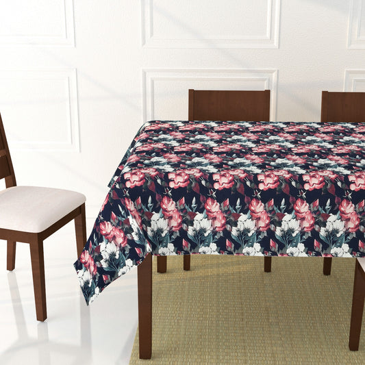 FABRIGAANZA Polyester Printed Tablecloth for 6 to 8 Seater Dining (140 cm x 240 cm) Black Floral