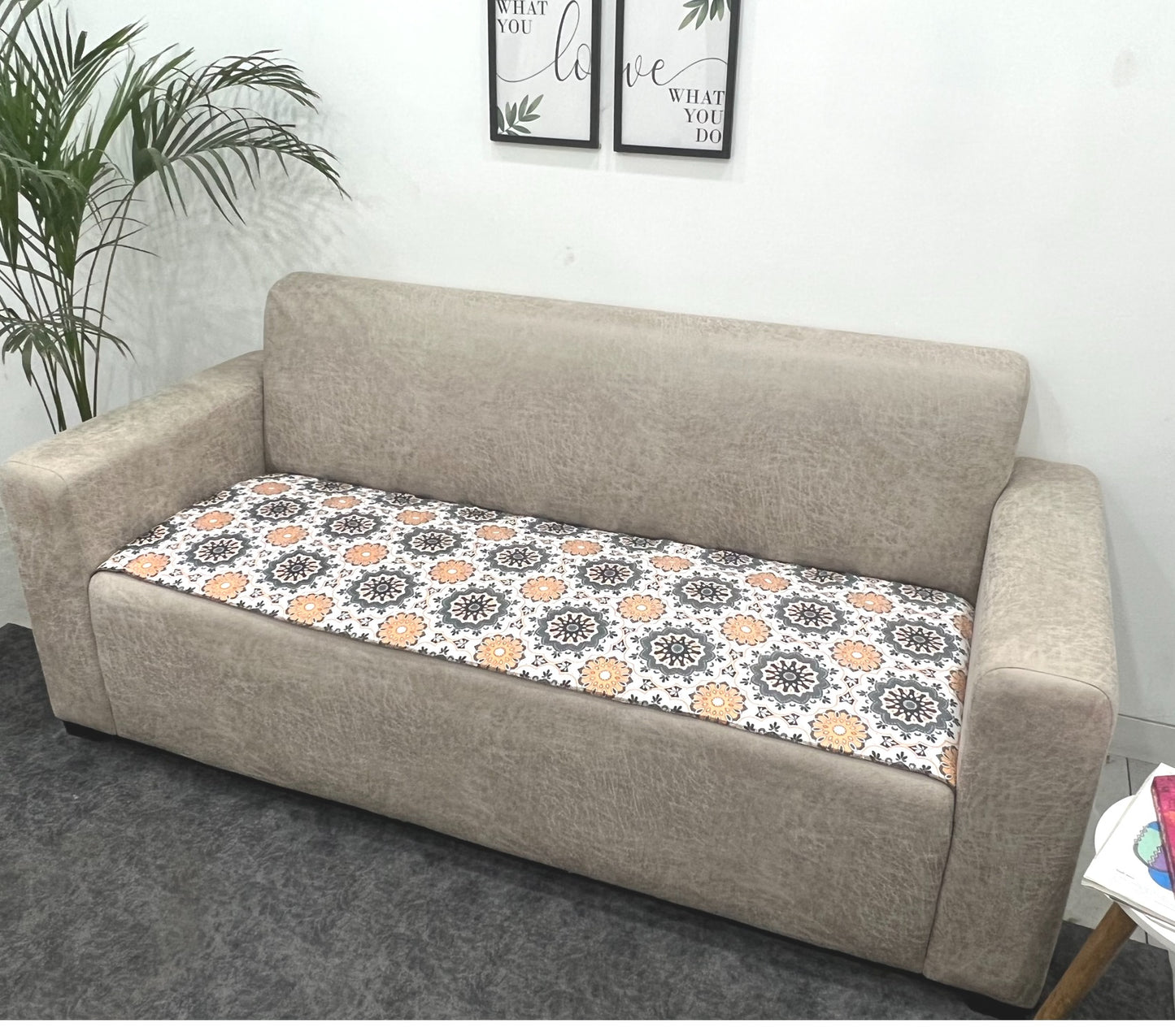 FABRIGAANZA Printed Sofa seat Cover with Heavy Antiskid Backing Sofa seat Runner - Multicolor Damask
