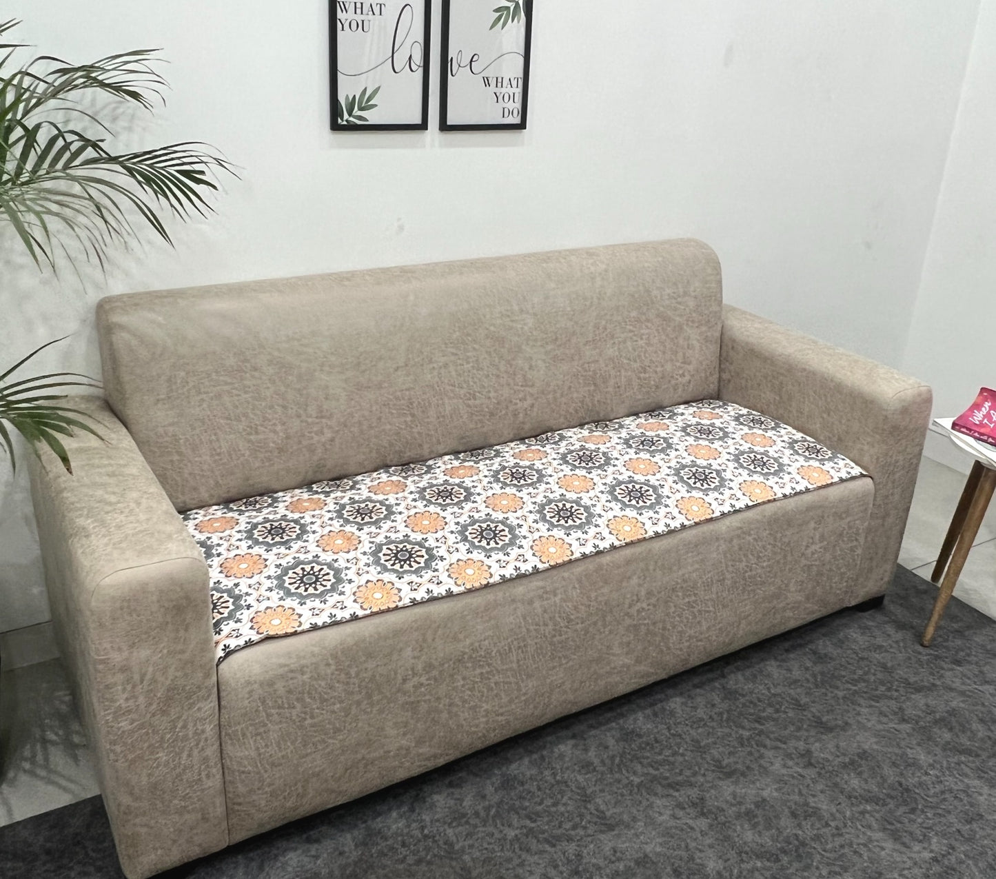 FABRIGAANZA Printed Sofa seat Cover with Heavy Antiskid Backing Sofa seat Runner - Multicolor Damask