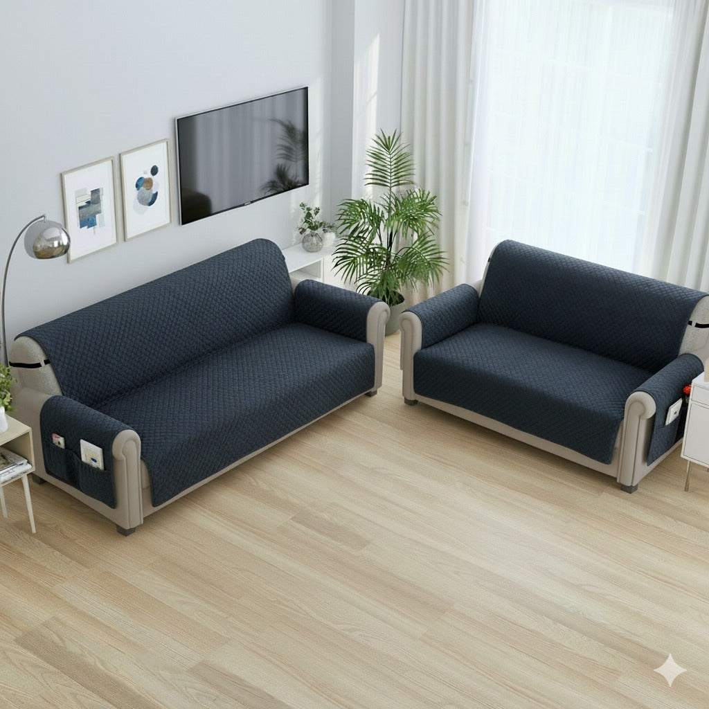 FABRIGAANZA Quilted Sofa Cover | Premium Armchair Protector with Anti-Slip Backing and Side Pockets, Soft & Washable Fabric | Ideal for Homes with Pets, Kids, Daily Use - Solid Grey