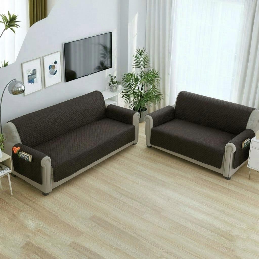 FABRIGAANZA Quilted Sofa Cover | Premium Armchair Protector with Anti-Slip Backing and Side Pockets, Soft & Washable Fabric | Ideal for Homes with Pets, Kids, Daily Use - Solid Brown