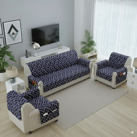 FABRIGAANZA Quilted Sofa Cover | Premium Armchair Protector with Anti-Slip Backing and Side Pockets, Soft & Washable Fabric | Ideal for Homes with Pets, Kids, Daily Use - Navy