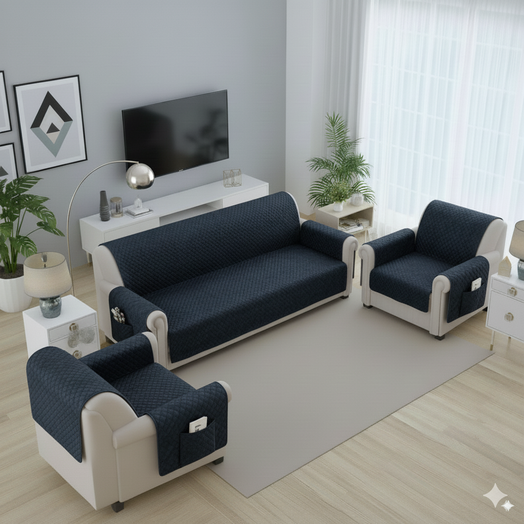 FABRIGAANZA Quilted Sofa Cover | Premium Armchair Protector with Anti-Slip Backing and Side Pockets, Soft & Washable Fabric | Ideal for Homes with Pets, Kids, Daily Use - Solid Grey