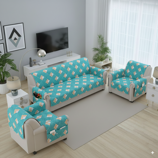 FABRIGAANZA Quilted Sofa Cover | Premium Armchair Protector with Anti-Slip Backing and Side Pockets, Soft & Washable Fabric | Ideal for Homes with Pets, Kids, Daily Use - Multicolor Blue