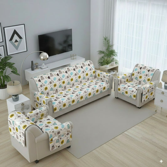 FABRIGAANZA Quilted Sofa Cover | Premium Armchair Protector with Anti-Slip Backing and Side Pockets, Soft & Washable Fabric | Ideal for Homes with Pets, Kids, Daily Use - White Floral