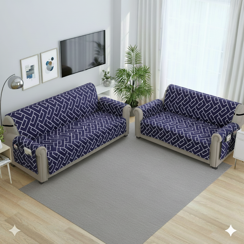 FABRIGAANZA Quilted Sofa Cover | Premium Armchair Protector with Anti-Slip Backing and Side Pockets, Soft & Washable Fabric | Ideal for Homes with Pets, Kids, Daily Use - Navy
