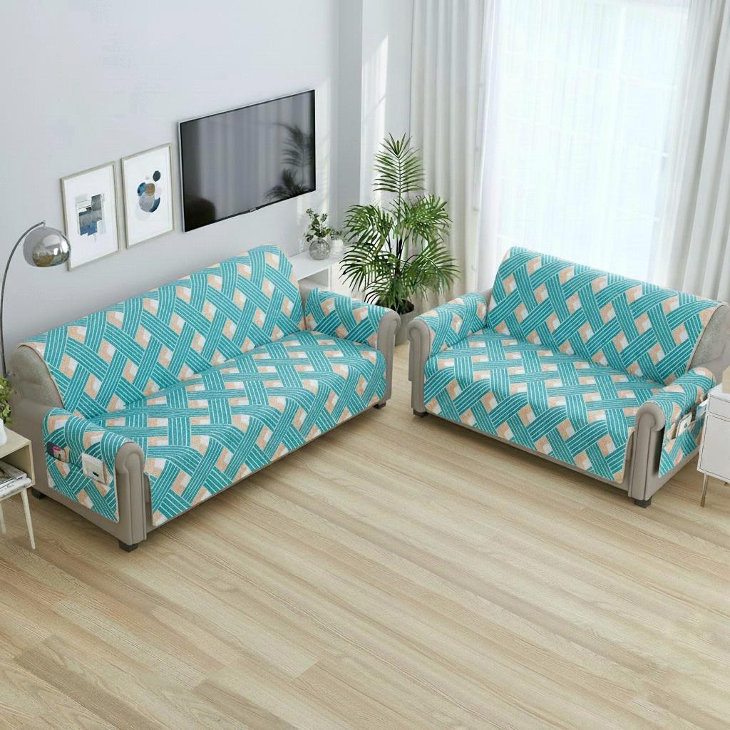 FABRIGAANZA Quilted Sofa Cover | Premium Armchair Protector with Anti-Slip Backing and Side Pockets, Soft & Washable Fabric | Ideal for Homes with Pets, Kids, Daily Use - Multicolor Blue
