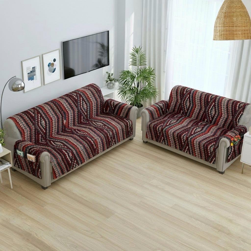 FABRIGAANZA Quilted Sofa Cover | Premium Armchair Protector with Anti-Slip Backing and Side Pockets, Soft & Washable Fabric | Ideal for Homes with Pets, Kids, Daily Use - Maroon
