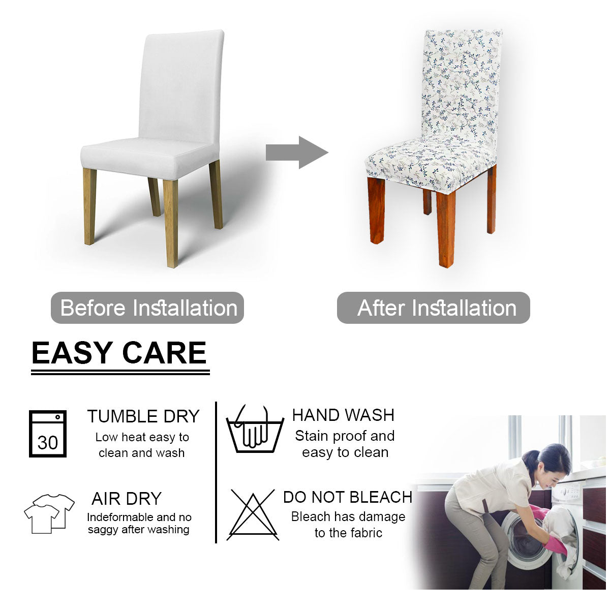 FABRIGAANZA Printed Dining Chair Cover - White Floral