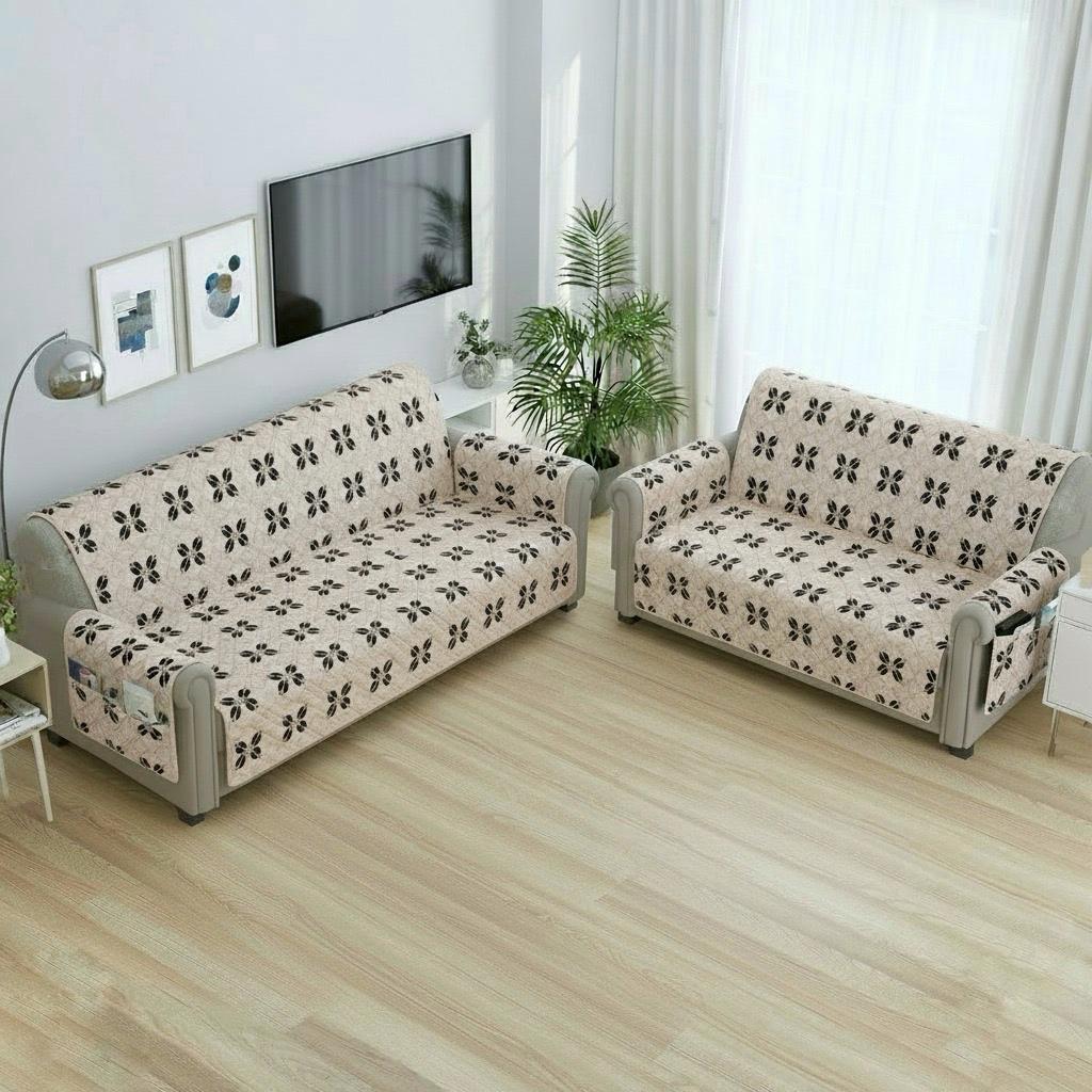 FABRIGAANZA Quilted Sofa Cover | Premium Armchair Protector with Anti-Slip Backing and Side Pockets, Soft & Washable Fabric | Ideal for Homes with Pets, Kids, Daily Use - Beige Damask