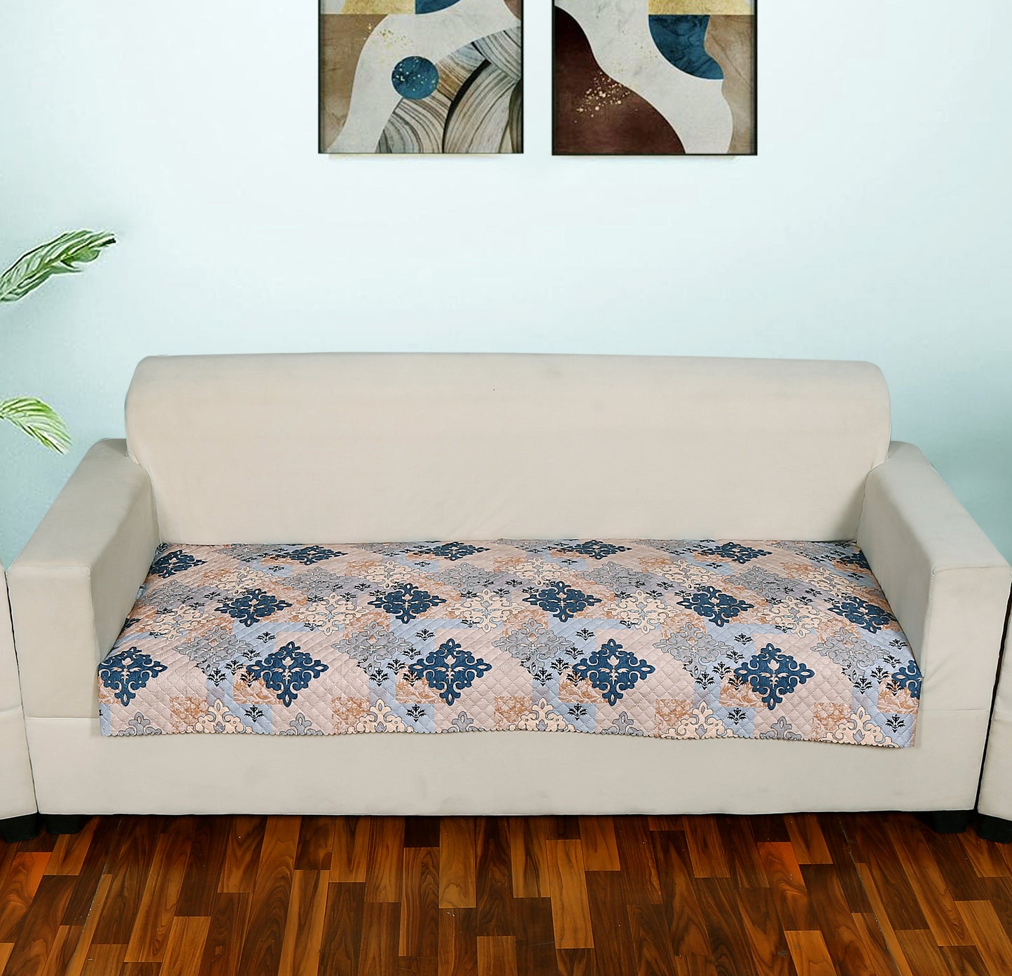 FABRIGAANZA Quilted Printed Sofa seat Cover with Heavy Antiskid Backing Sofa seat Runner -