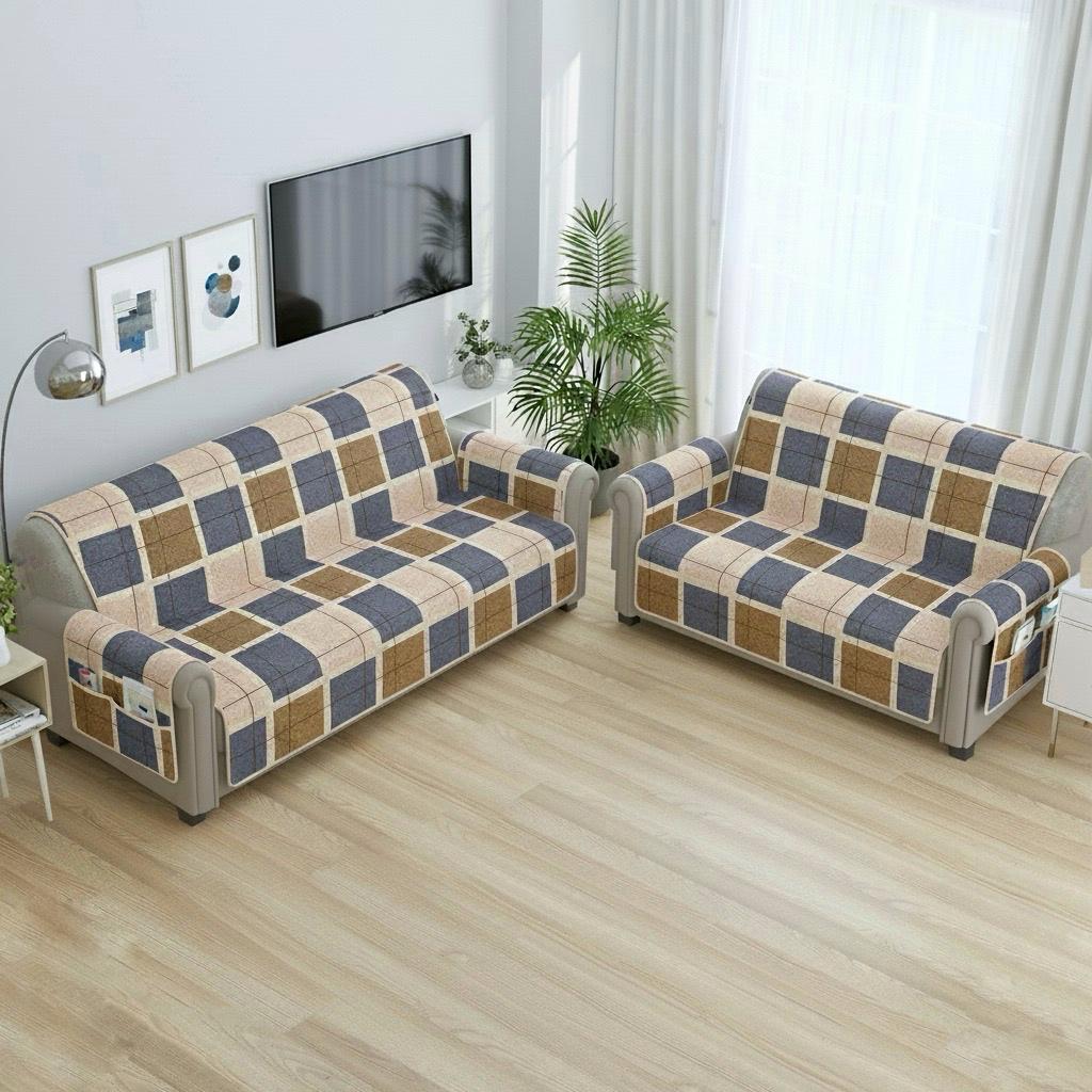 FABRIGAANZA Quilted Sofa Cover | Premium Armchair Protector with Anti-Slip Backing and Side Pockets, Soft & Washable Fabric | Ideal for Homes with Pets, Kids, Daily Use - Brown Check