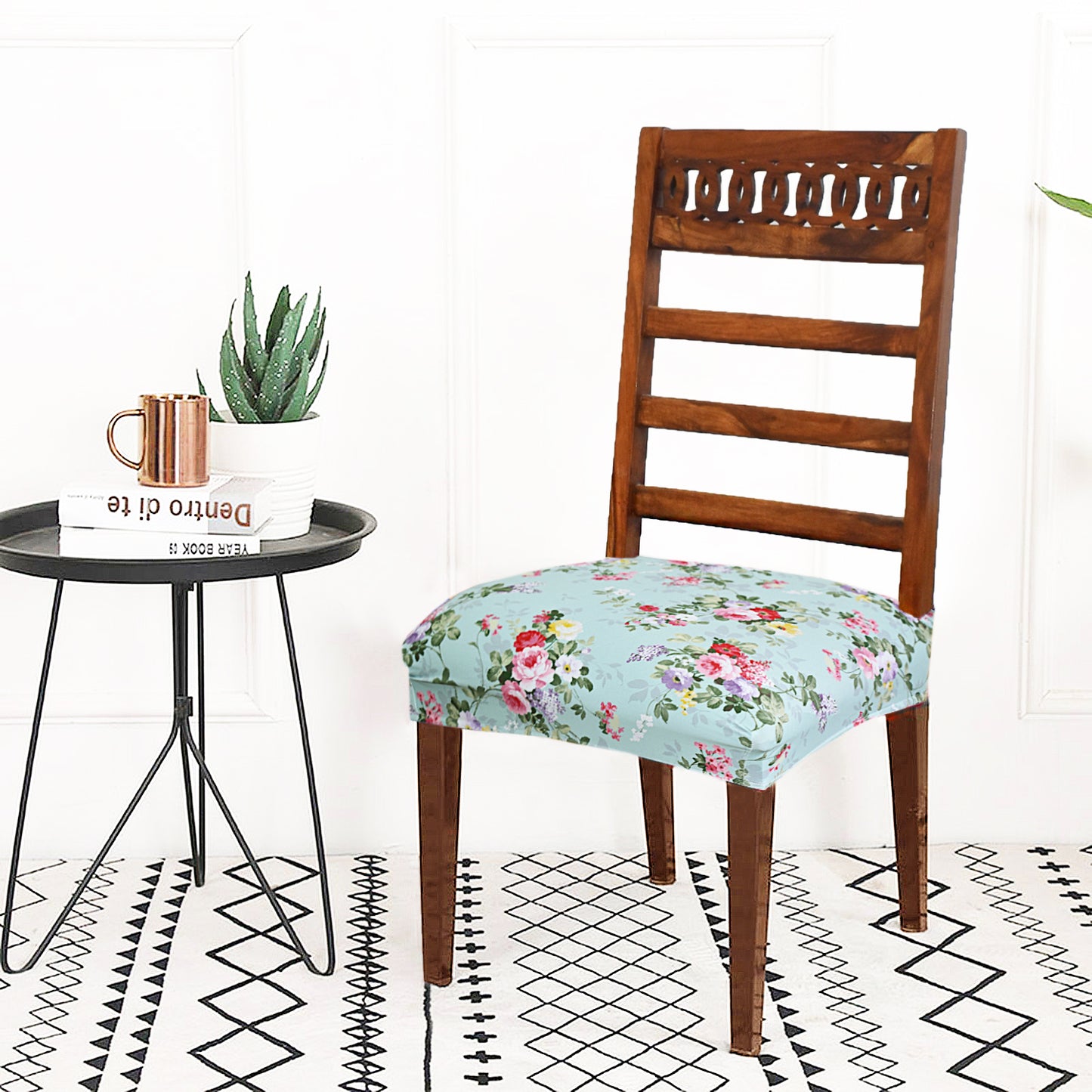 FABRIGAANZA Dining Chair Seat Cover  Easily Washable Stretchable and Comfortable for Dining Room Universal Size - Green Floral