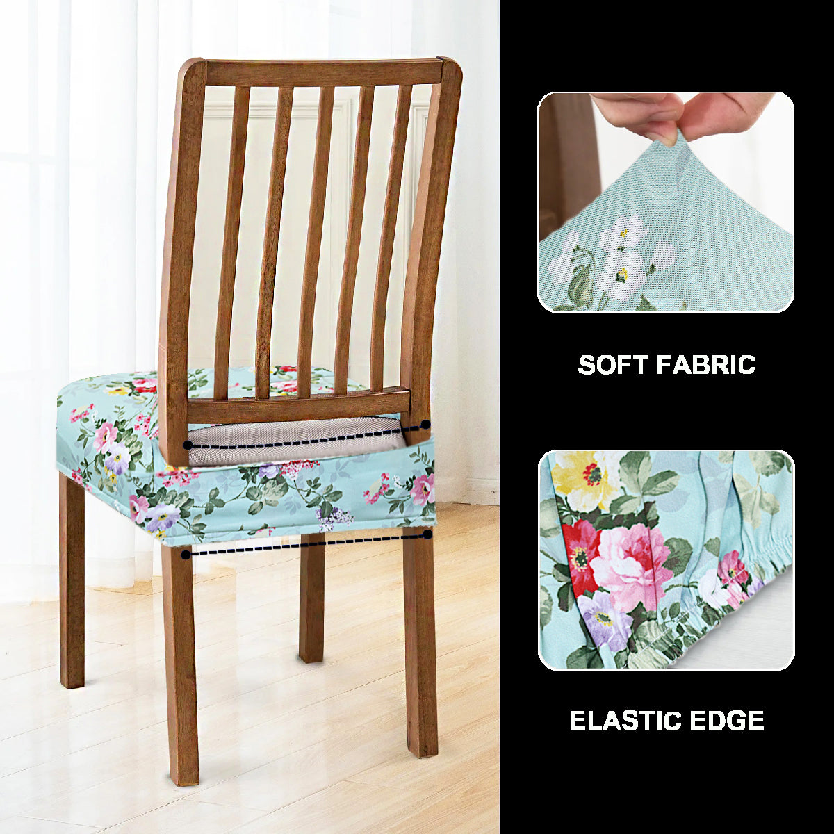 FABRIGAANZA Dining Chair Seat Cover  Easily Washable Stretchable and Comfortable for Dining Room Universal Size - Green Floral