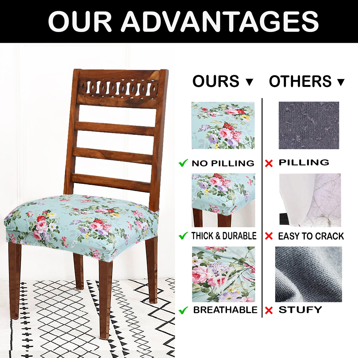 FABRIGAANZA Dining Chair Seat Cover  Easily Washable Stretchable and Comfortable for Dining Room Universal Size - Green Floral
