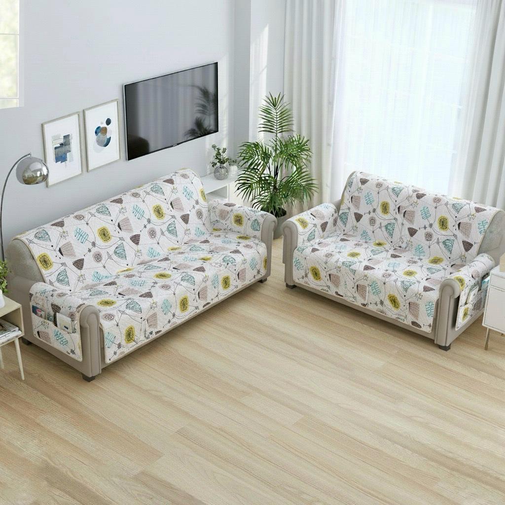 FABRIGAANZA Quilted Sofa Cover | Premium Armchair Protector with Anti-Slip Backing and Side Pockets, Soft & Washable Fabric | Ideal for Homes with Pets, Kids, Daily Use - White Floral