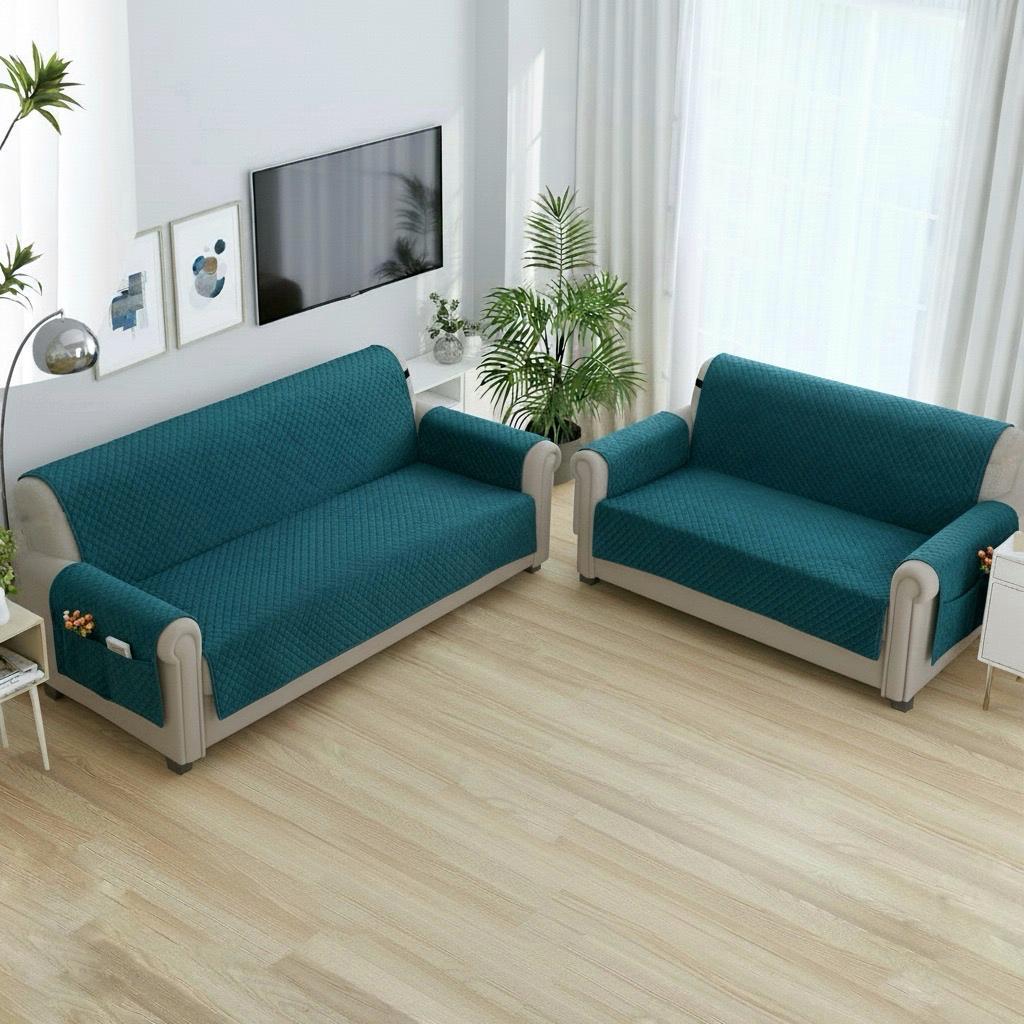 FABRIGAANZA Quilted Sofa Cover | Premium Armchair Protector with Anti-Slip Backing and Side Pockets, Soft & Washable Fabric | Ideal for Homes with Pets, Kids, Daily Use - Solid Teal
