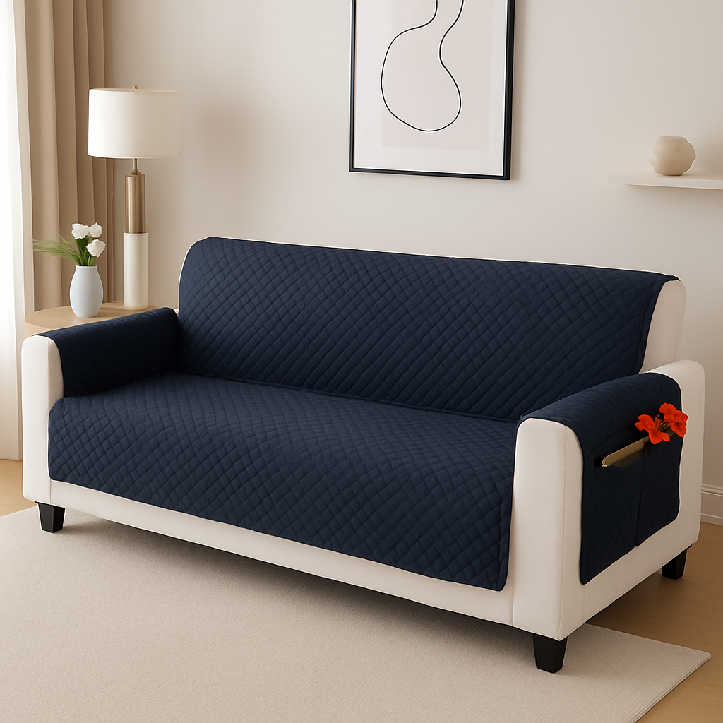 FABRIGAANZA Quilted Sofa Cover | Premium Armchair Protector with Anti-Slip Backing and Side Pockets, Soft & Washable Fabric | Ideal for Homes with Pets, Kids, Daily Use - Solid Grey