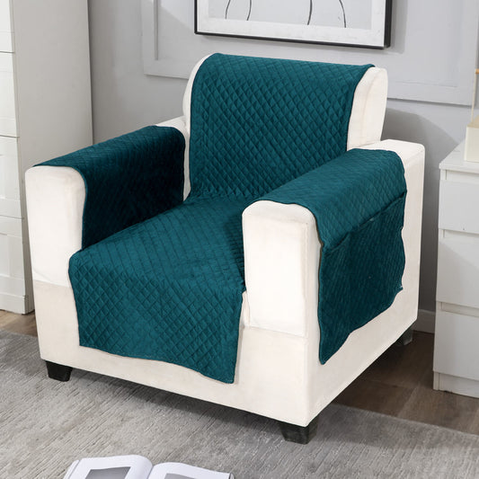 FABRIGAANZA Quilted Sofa Cover | Premium Armchair Protector with Anti-Slip Backing and Side Pockets, Soft & Washable Fabric | Ideal for Homes with Pets, Kids, Daily Use - Solid Teal