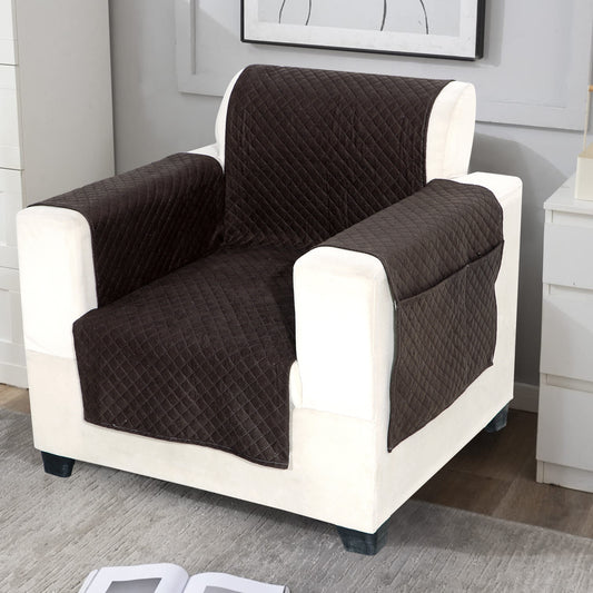 FABRIGAANZA Quilted Sofa Cover | Premium Armchair Protector with Anti-Slip Backing and Side Pockets, Soft & Washable Fabric | Ideal for Homes with Pets, Kids, Daily Use - Solid Brown