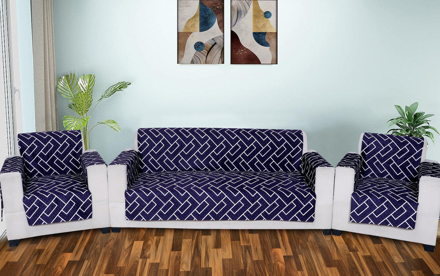 FABRIGAANZA Quilted Sofa Cover | Premium Armchair Protector with Anti-Slip Backing and Side Pockets, Soft & Washable Fabric | Ideal for Homes with Pets, Kids, Daily Use - Navy