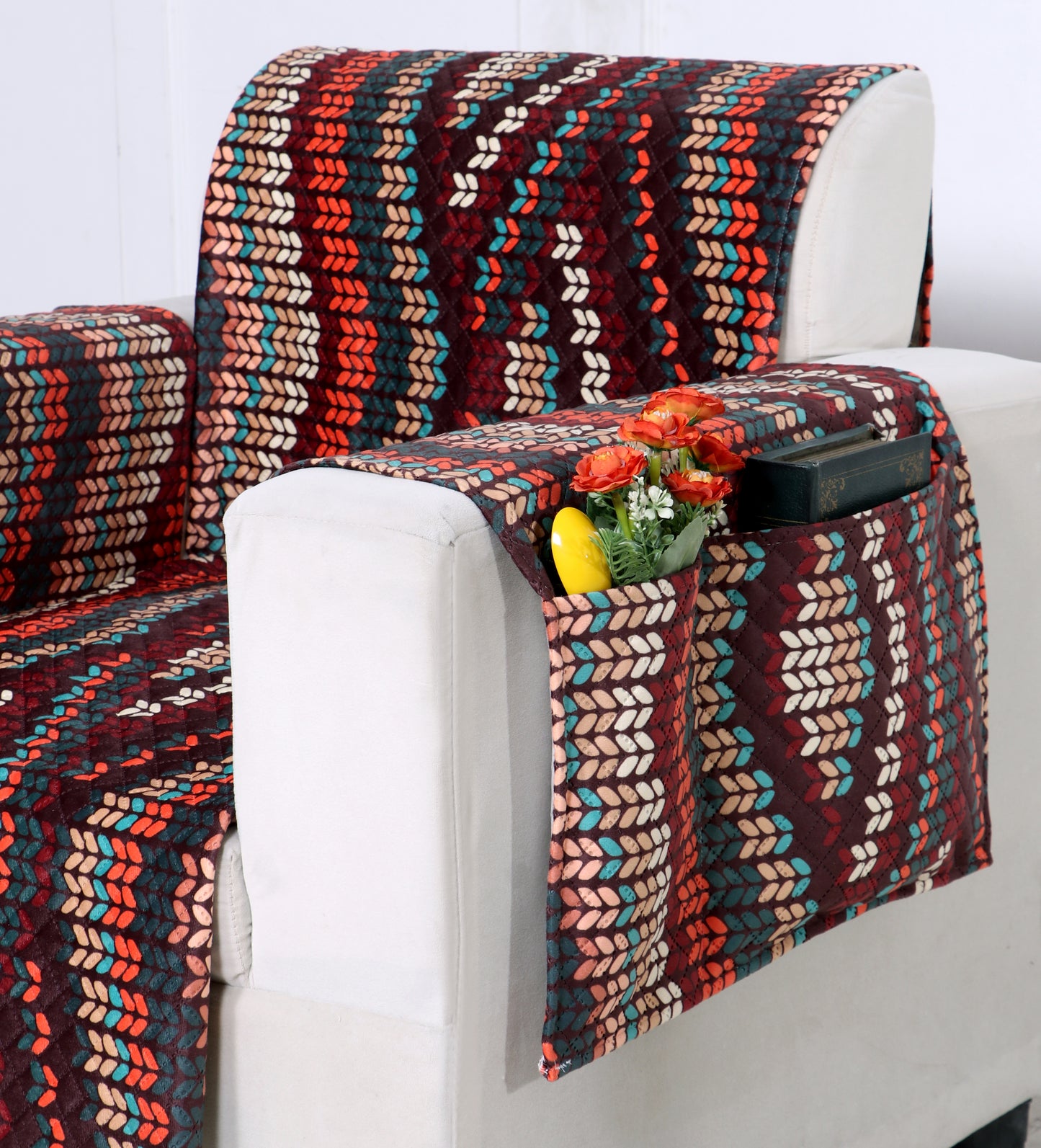 FABRIGAANZA Quilted Sofa Cover | Premium Armchair Protector with Anti-Slip Backing and Side Pockets, Soft & Washable Fabric | Ideal for Homes with Pets, Kids, Daily Use - Maroon