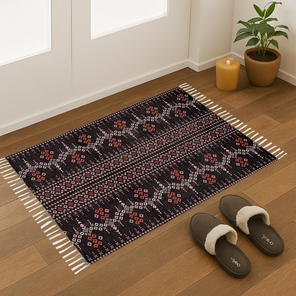 FABRIGAANZA Handmade Printed Dhurrie Carpet Rug Runner and Carpets for Living Room/Drawing Room/Bedroom/Home ( Multicolor Damask )