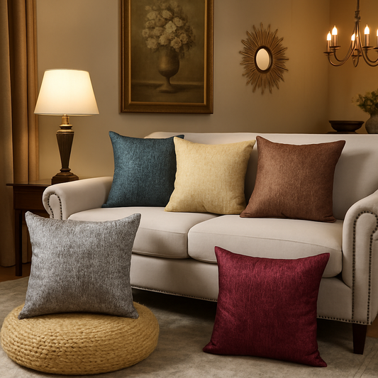 FABRIGAANZA Premium Velvet Hand Stitched Decorative Square Cushion Cover Set of 5 Throw Pillow Covers